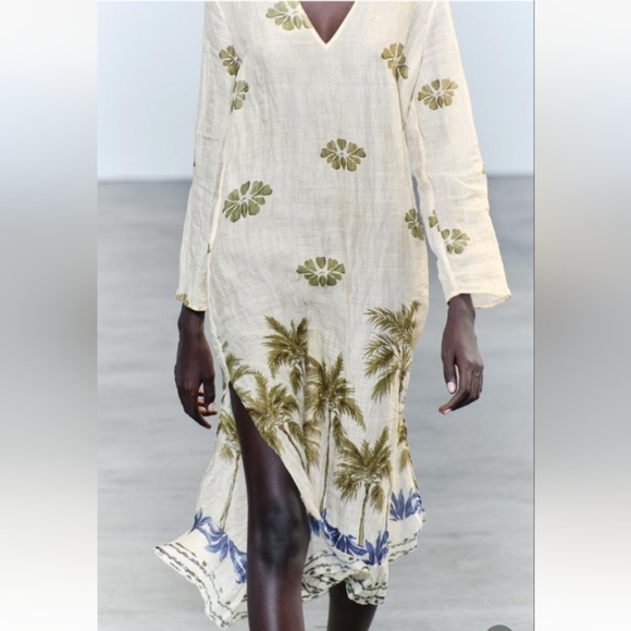 Zara ZW Collection Printed 100% Ramie Tunic Dress - Picture 10 of 10